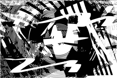 Siyah beyaz desenli, noktalı, lekeli, çizik ve çizikli sıkıntılı bir arkaplan. Soyut vektör illüstrasyonu.