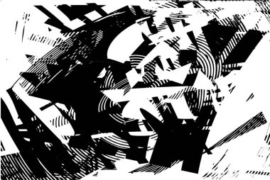 Siyah beyaz desenli, noktalı, lekeli, çizik ve çizikli sıkıntılı bir arkaplan. Soyut vektör illüstrasyonu.