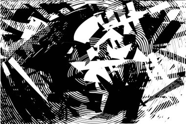 Siyah beyaz desenli, noktalı, lekeli, çizik ve çizikli sıkıntılı bir arkaplan. Soyut vektör illüstrasyonu.