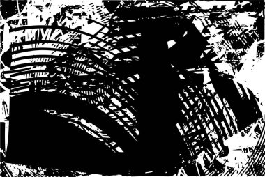 Siyah beyaz desenli, noktalı, lekeli, çizik ve çizikli sıkıntılı bir arkaplan. Soyut vektör illüstrasyonu.