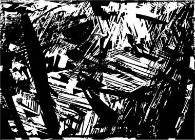 Siyah beyaz desenli, noktalı, lekeli, çizik ve çizikli sıkıntılı bir arkaplan. Soyut vektör illüstrasyonu.