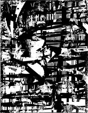 Siyah beyaz desenli, noktalı, lekeli, çizik ve çizikli sıkıntılı bir arkaplan. Soyut vektör illüstrasyonu.