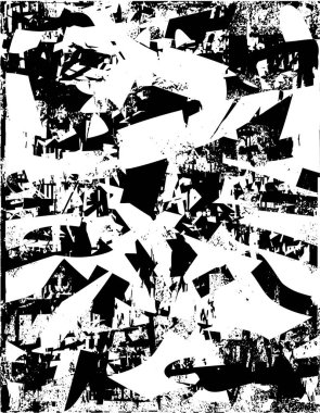 Siyah beyaz desenli, noktalı, lekeli, çizik ve çizikli sıkıntılı bir arkaplan. Soyut vektör illüstrasyonu.