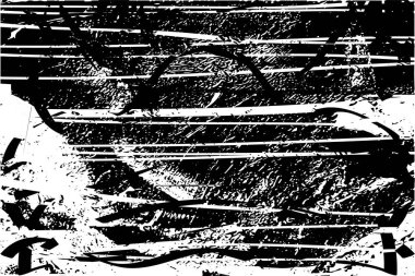 Siyah beyaz desenli, noktalı, lekeli, çizik ve çizikli sıkıntılı bir arkaplan. Soyut vektör illüstrasyonu.