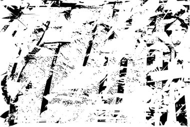 Siyah beyaz desenli, noktalı, lekeli, çizik ve çizikli sıkıntılı bir arkaplan. Soyut vektör illüstrasyonu.