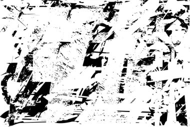 Siyah beyaz desenli, noktalı, lekeli, çizik ve çizikli sıkıntılı bir arkaplan. Soyut vektör illüstrasyonu.