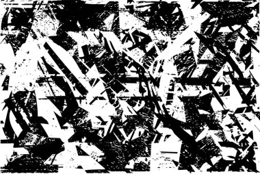 Siyah beyaz desenli, noktalı, lekeli, çizik ve çizikli sıkıntılı bir arkaplan. Soyut vektör illüstrasyonu.