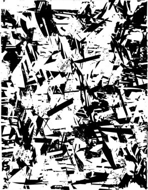 Siyah beyaz desenli, noktalı, lekeli, çizik ve çizikli sıkıntılı bir arkaplan. Soyut vektör illüstrasyonu.