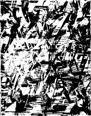 Siyah beyaz desenli, noktalı, lekeli, çizik ve çizikli sıkıntılı bir arkaplan. Soyut vektör illüstrasyonu.