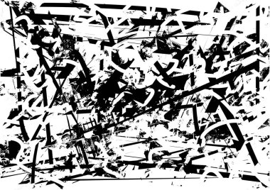 Siyah beyaz desenli, noktalı, lekeli, çizik ve çizikli sıkıntılı bir arkaplan. Soyut vektör illüstrasyonu.