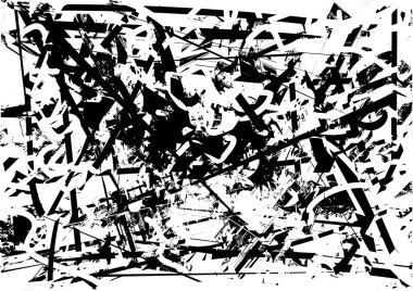 Siyah beyaz desenli, noktalı, lekeli, çizik ve çizikli sıkıntılı bir arkaplan. Soyut vektör illüstrasyonu.