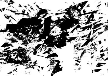 Siyah beyaz desenli, noktalı, lekeli, çizik ve çizikli sıkıntılı bir arkaplan. Soyut vektör illüstrasyonu.