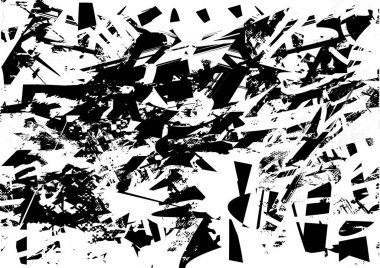 Siyah beyaz desenli, noktalı, lekeli, çizik ve çizikli sıkıntılı bir arkaplan. Soyut vektör illüstrasyonu.