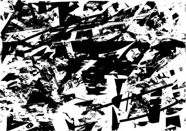 Siyah beyaz desenli, noktalı, lekeli, çizik ve çizikli sıkıntılı bir arkaplan. Soyut vektör illüstrasyonu.