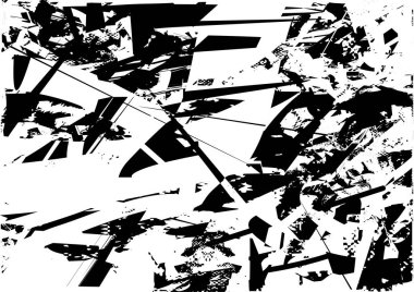 Siyah beyaz desenli, noktalı, lekeli, çizik ve çizikli sıkıntılı bir arkaplan. Soyut vektör illüstrasyonu.