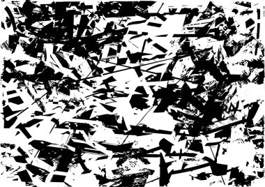 Siyah beyaz desenli, noktalı, lekeli, çizik ve çizikli sıkıntılı bir arkaplan. Soyut vektör illüstrasyonu.