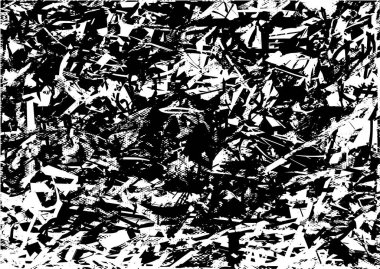 Siyah beyaz desenli, noktalı, lekeli, çizik ve çizikli sıkıntılı bir arkaplan. Soyut vektör illüstrasyonu.