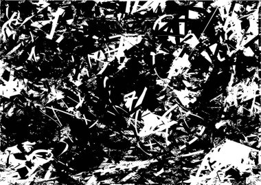 Siyah beyaz desenli, noktalı, lekeli, çizik ve çizikli sıkıntılı bir arkaplan. Soyut vektör illüstrasyonu.