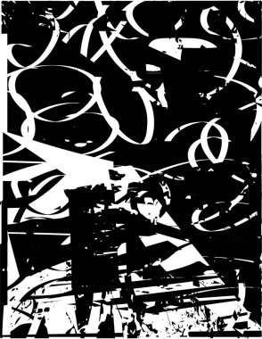 Siyah beyaz desenli, noktalı, lekeli, çizik ve çizikli sıkıntılı bir arkaplan. Soyut vektör illüstrasyonu.