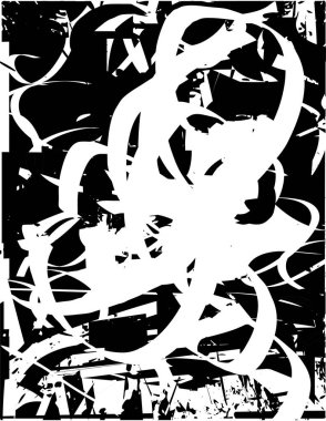 Siyah beyaz desenli, noktalı, lekeli, çizik ve çizikli sıkıntılı bir arkaplan. Soyut vektör illüstrasyonu.