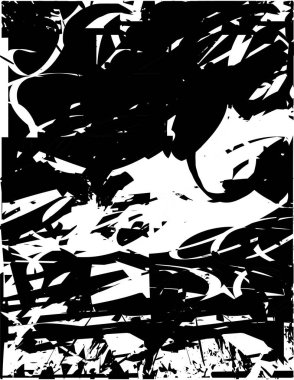 Siyah beyaz desenli, noktalı, lekeli, çizik ve çizikli sıkıntılı bir arkaplan. Soyut vektör illüstrasyonu.