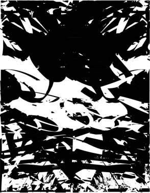 Siyah beyaz desenli, noktalı, lekeli, çizik ve çizikli sıkıntılı bir arkaplan. Soyut vektör illüstrasyonu.