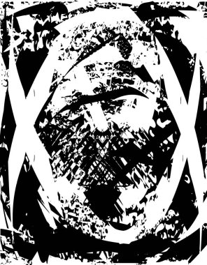 Siyah beyaz desenli, noktalı, lekeli, çizik ve çizikli sıkıntılı bir arkaplan. Soyut vektör illüstrasyonu.