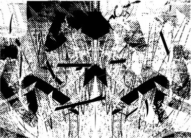 Siyah beyaz desenli, noktalı, lekeli, çizik ve çizikli sıkıntılı bir arkaplan. Soyut vektör illüstrasyonu.