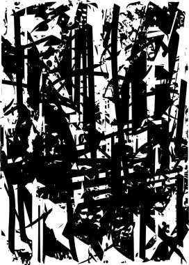 Siyah beyaz desenli, noktalı, lekeli, çizik ve çizikli sıkıntılı bir arkaplan. Soyut vektör illüstrasyonu.