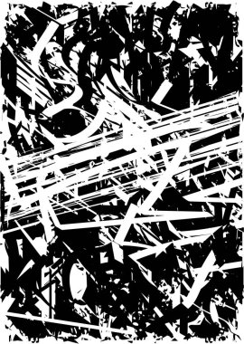 Siyah beyaz desenli, noktalı, lekeli, çizik ve çizikli sıkıntılı bir arkaplan. Soyut vektör illüstrasyonu.