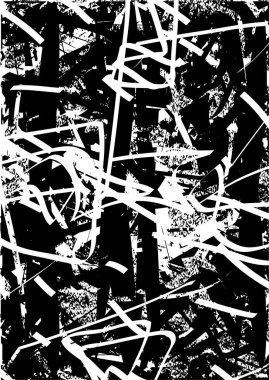 Siyah beyaz desenli, noktalı, lekeli, çizik ve çizikli sıkıntılı bir arkaplan. Soyut vektör illüstrasyonu.