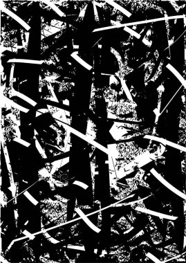 Siyah beyaz desenli, noktalı, lekeli, çizik ve çizikli sıkıntılı bir arkaplan. Soyut vektör illüstrasyonu.