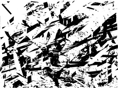 Siyah beyaz desenli, noktalı, lekeli, çizik ve çizikli sıkıntılı bir arkaplan. Soyut vektör illüstrasyonu.