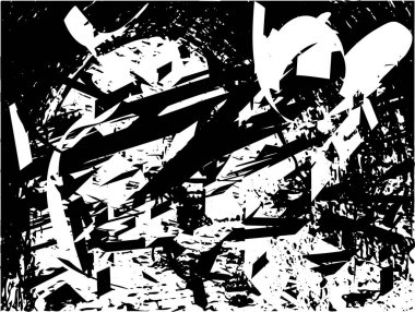 Siyah beyaz desenli, noktalı, lekeli, çizik ve çizikli sıkıntılı bir arkaplan. Soyut vektör illüstrasyonu.