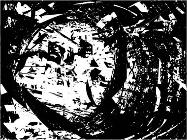 Siyah beyaz desenli, noktalı, lekeli, çizik ve çizikli sıkıntılı bir arkaplan. Soyut vektör illüstrasyonu.