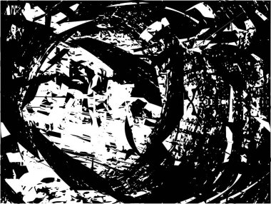 Siyah beyaz desenli, noktalı, lekeli, çizik ve çizikli sıkıntılı bir arkaplan. Soyut vektör illüstrasyonu.