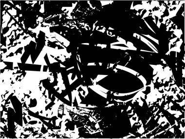 Siyah beyaz desenli, noktalı, lekeli, çizik ve çizikli sıkıntılı bir arkaplan. Soyut vektör illüstrasyonu.