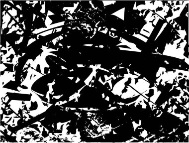 Siyah beyaz desenli, noktalı, lekeli, çizik ve çizikli sıkıntılı bir arkaplan. Soyut vektör illüstrasyonu.