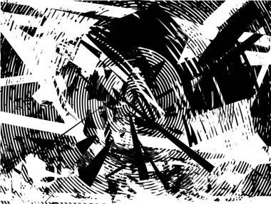 Siyah beyaz desenli, noktalı, lekeli, çizik ve çizikli sıkıntılı bir arkaplan. Soyut vektör illüstrasyonu.