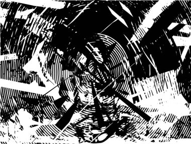 Siyah beyaz desenli, noktalı, lekeli, çizik ve çizikli sıkıntılı bir arkaplan. Soyut vektör illüstrasyonu.