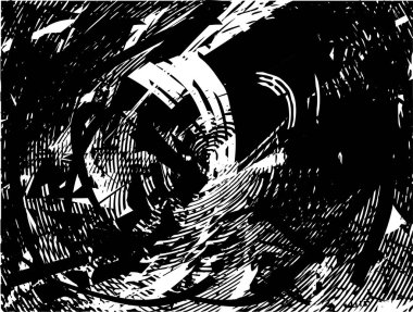 Siyah beyaz desenli, noktalı, lekeli, çizik ve çizikli sıkıntılı bir arkaplan. Soyut vektör illüstrasyonu.