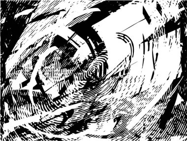 Siyah beyaz desenli, noktalı, lekeli, çizik ve çizikli sıkıntılı bir arkaplan. Soyut vektör illüstrasyonu.