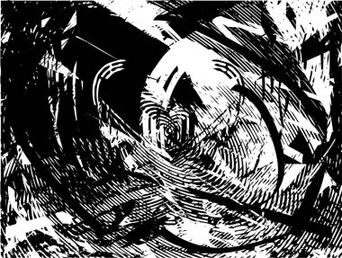 Siyah beyaz desenli, noktalı, lekeli, çizik ve çizikli sıkıntılı bir arkaplan. Soyut vektör illüstrasyonu.