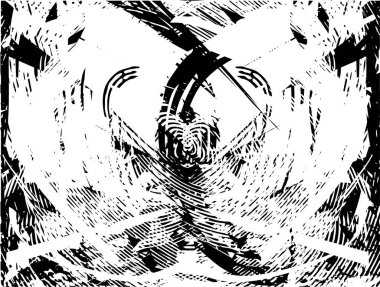 Siyah beyaz desenli, noktalı, lekeli, çizik ve çizikli sıkıntılı bir arkaplan. Soyut vektör illüstrasyonu.