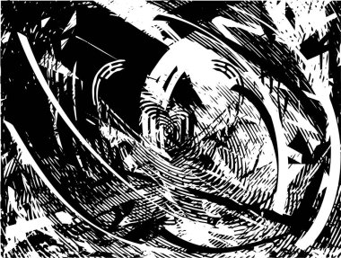 Siyah beyaz desenli, noktalı, lekeli, çizik ve çizikli sıkıntılı bir arkaplan. Soyut vektör illüstrasyonu.