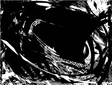 Siyah beyaz desenli, noktalı, lekeli, çizik ve çizikli sıkıntılı bir arkaplan. Soyut vektör illüstrasyonu.