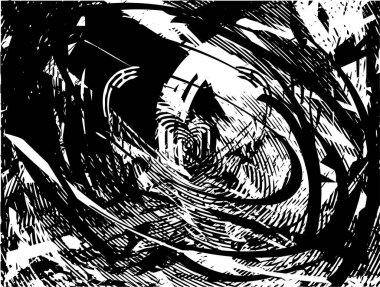 Siyah beyaz desenli, noktalı, lekeli, çizik ve çizikli sıkıntılı bir arkaplan. Soyut vektör illüstrasyonu.