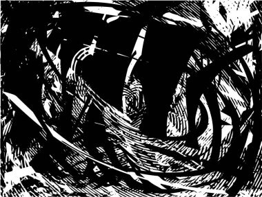 Siyah beyaz desenli, noktalı, lekeli, çizik ve çizikli sıkıntılı bir arkaplan. Soyut vektör illüstrasyonu.