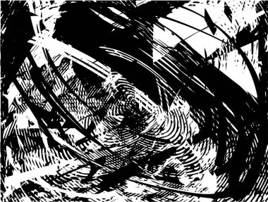 Siyah beyaz desenli, noktalı, lekeli, çizik ve çizikli sıkıntılı bir arkaplan. Soyut vektör illüstrasyonu.