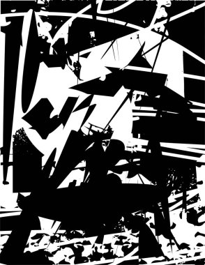 Siyah beyaz desenli, noktalı, lekeli, çizik ve çizikli sıkıntılı bir arkaplan. Soyut vektör illüstrasyonu.